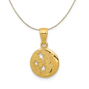 14k Yellow Gold 10mm Moon and Stars Necklace