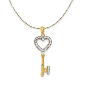 14k Yellow Gold and Rhodium Heart Key Necklace