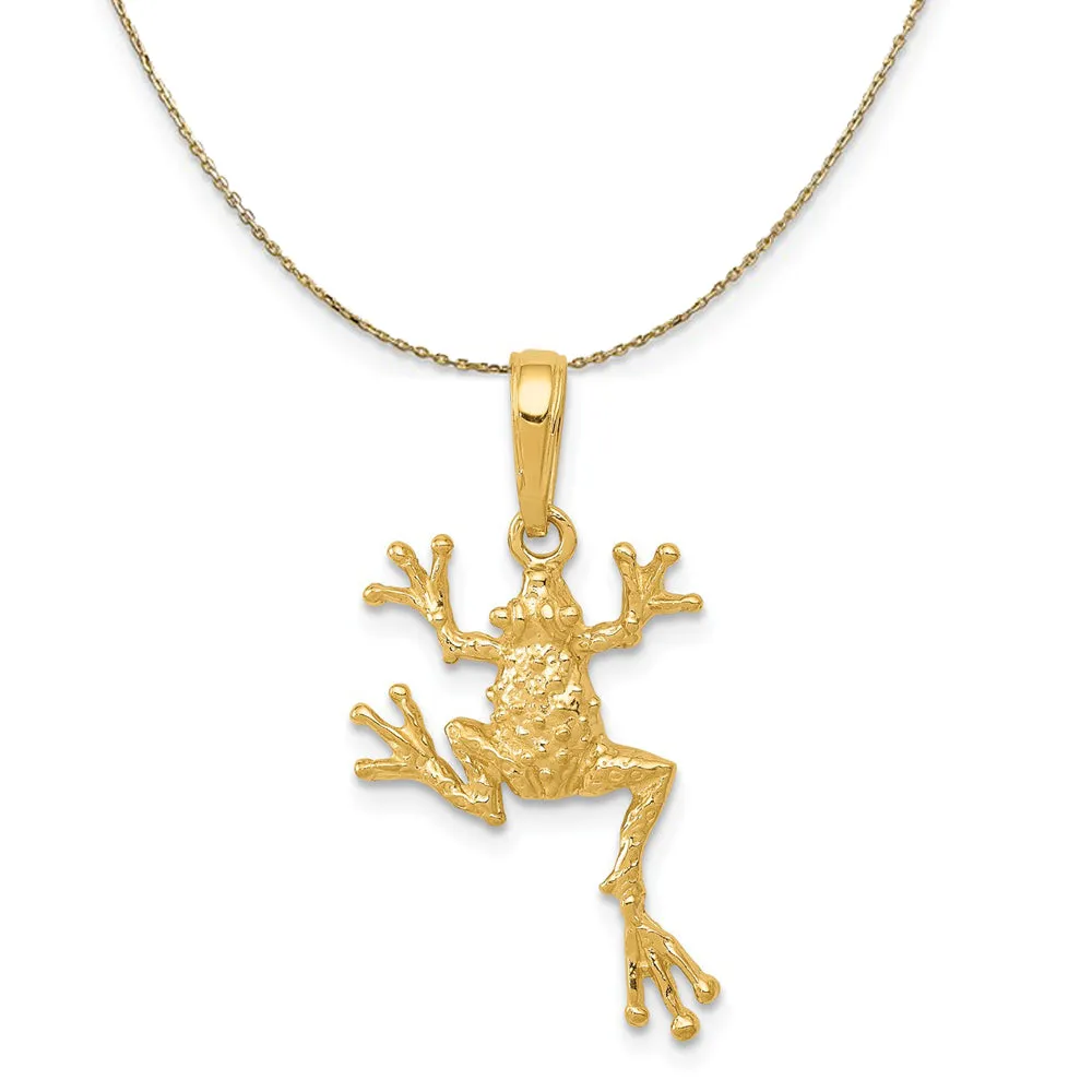 14k Yellow Gold Textured 2D Frog Necklace