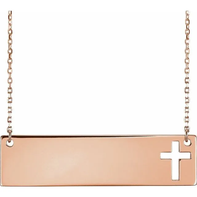 14K Yellow Pierced Cross Engravable Bar 16-18 Necklace 86531N