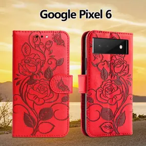 3D Embossed Rose Wallet Case For Google Pixel 6