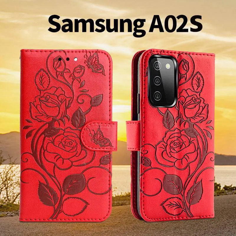 3D Embossed Rose Wallet Case For Samsung A02S