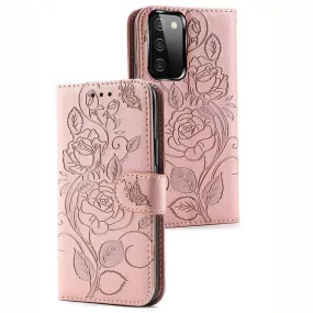 3D Embossed Rose Wallet Case For Samsung A02S