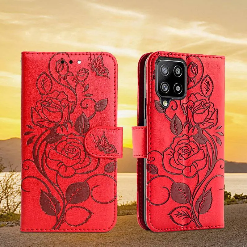 3D Embossed Rose Wallet Case For Samsung A12