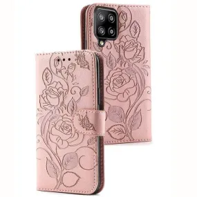 3D Embossed Rose Wallet Case For Samsung A12