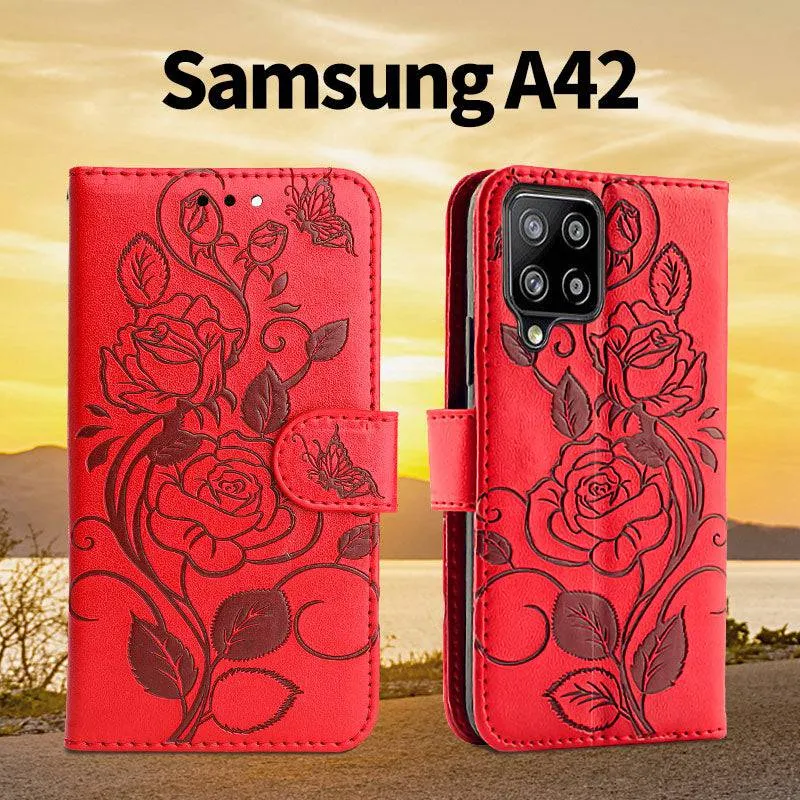 3D Embossed Rose Wallet Case For Samsung A42(5G)