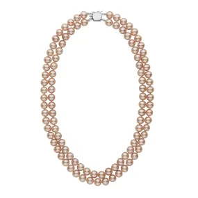 7.5-8.0 mm Double Strand AAA Pink to Peach Freshwater Pearl Necklace