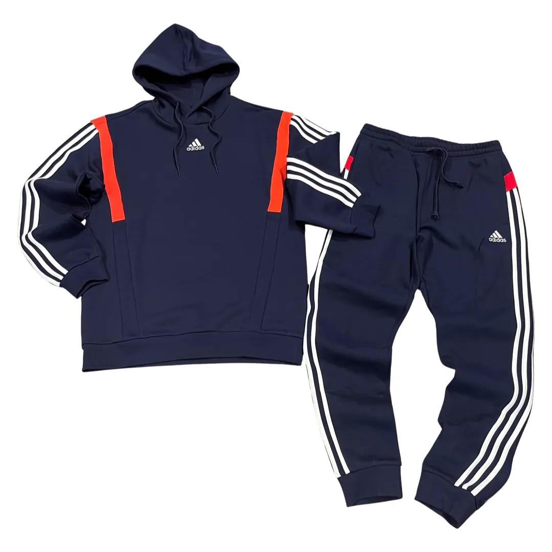 Adidas Originals Men’s 3-STRIPES  CB HOODY SWEATSUIT-LEGEND INK NAVY RED