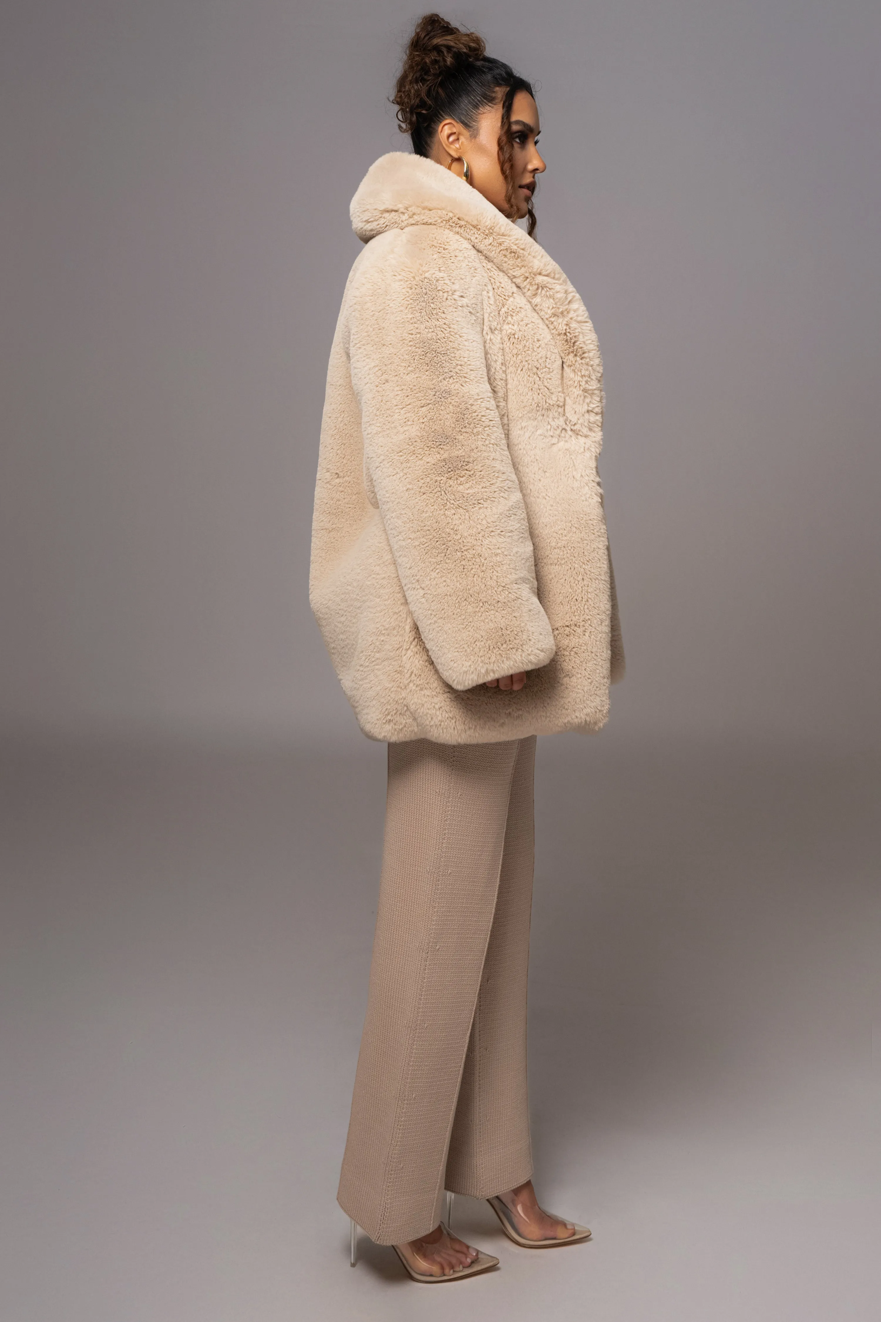 Beige Refined Faux Fur Oversized Coat