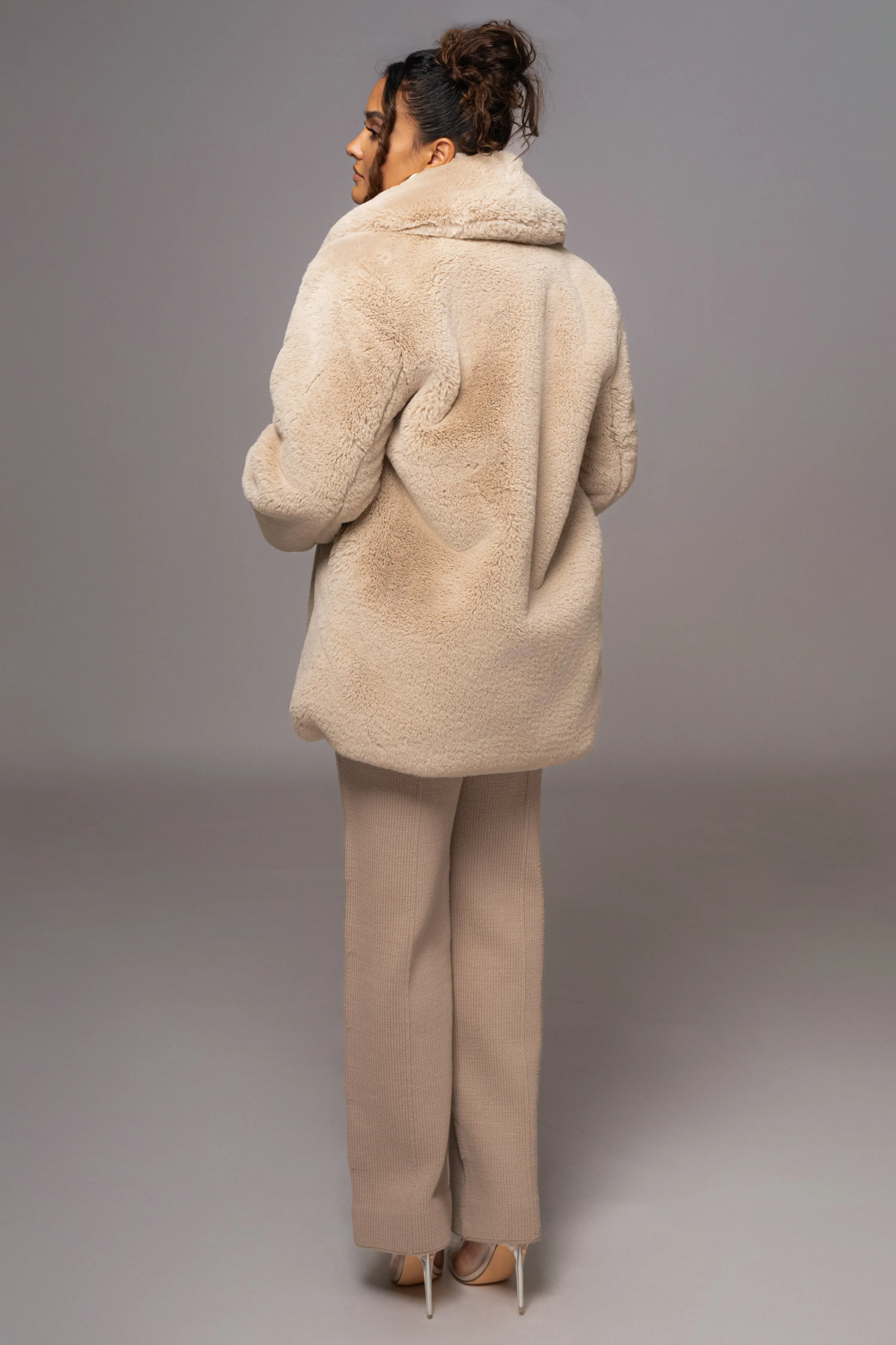 Beige Refined Faux Fur Oversized Coat