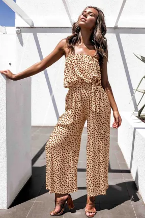 BEVERLY Printed Strapless Tie Waist Wide Leg Casual Jumpsuit Womens