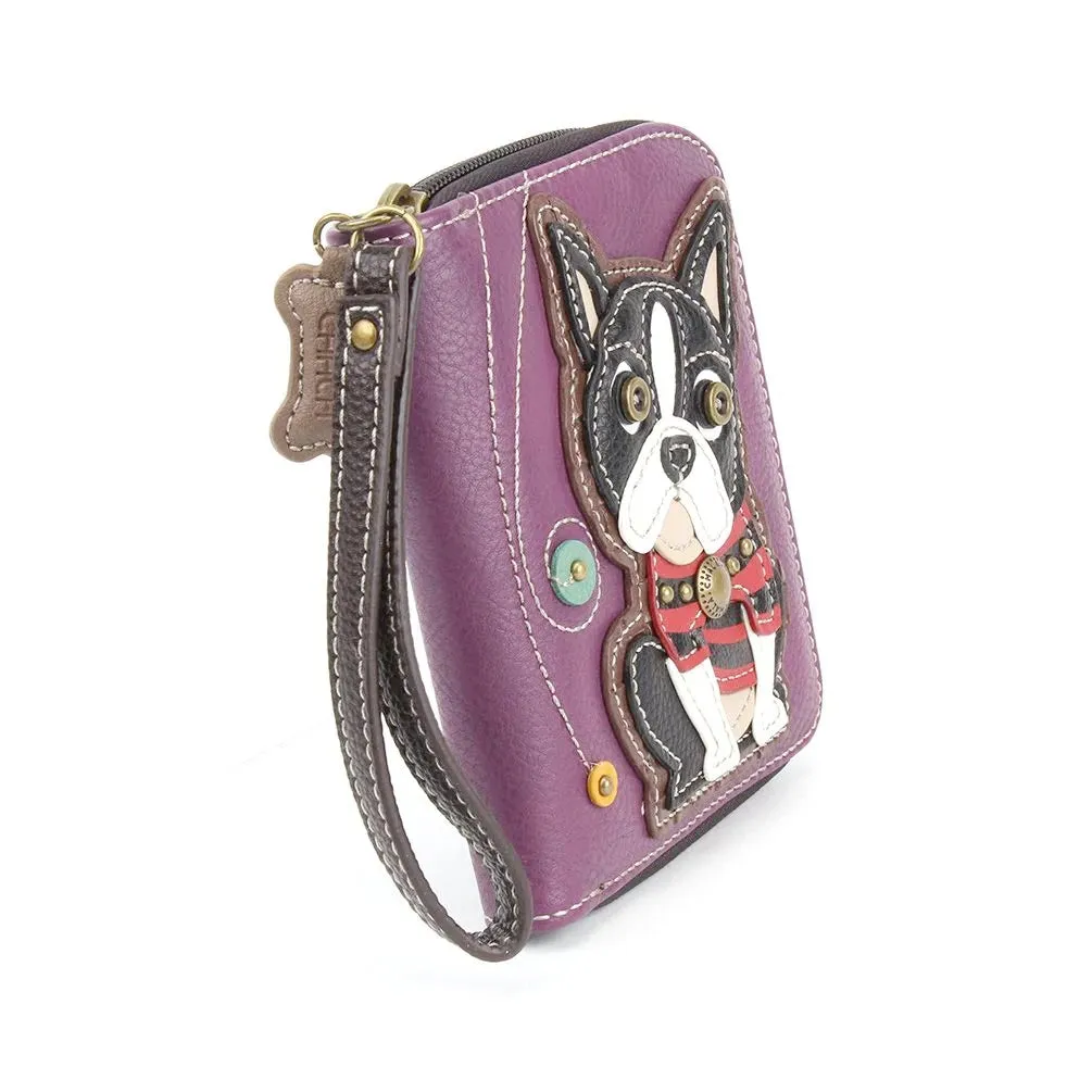 Boston Terrier Zip-Around Wallet in Purple