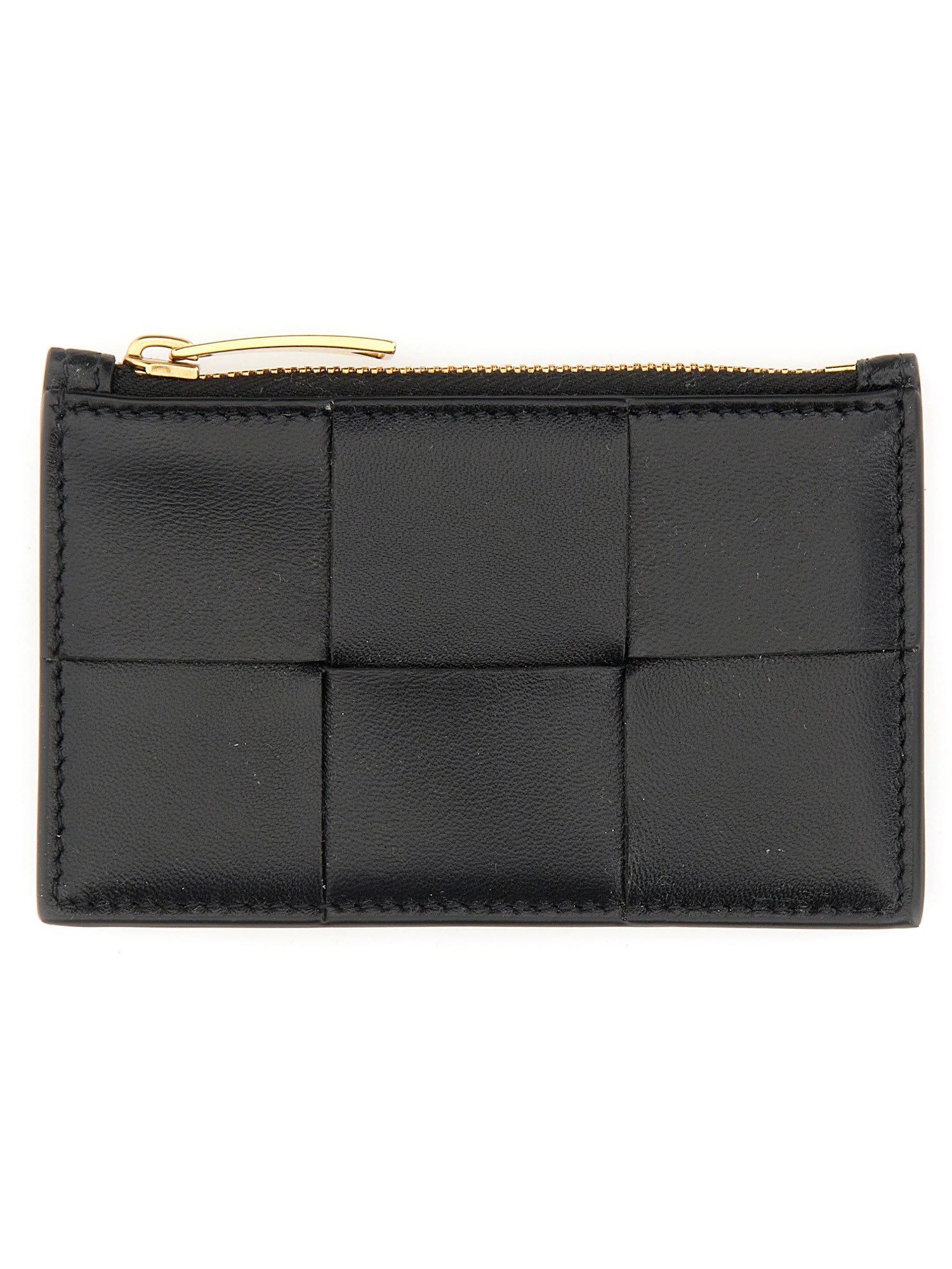 BOTTEGA VENETA    LEATHER CARD CASE WITH WOVEN PATTERN WITH ZIPPER