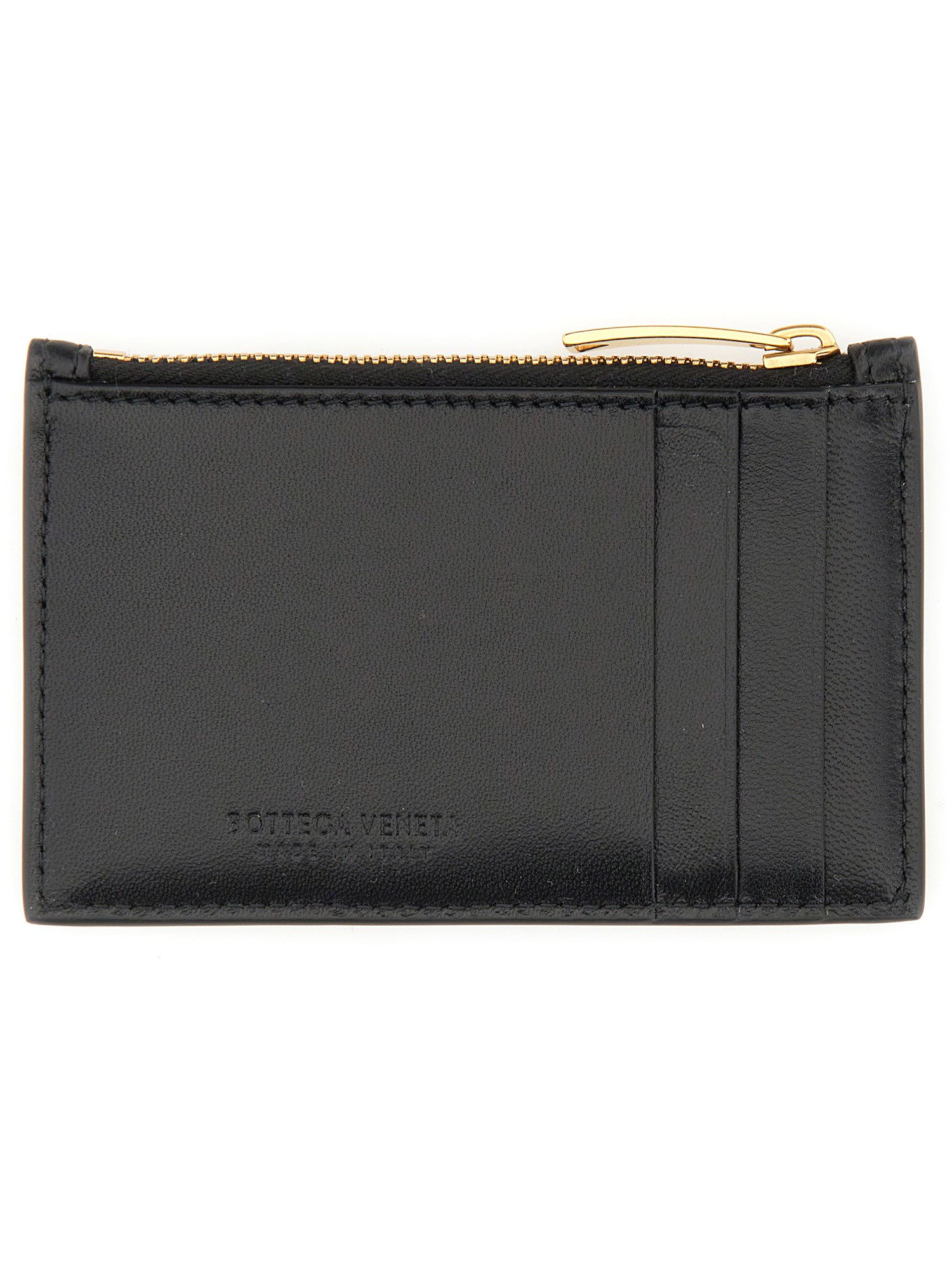 BOTTEGA VENETA    LEATHER CARD CASE WITH WOVEN PATTERN WITH ZIPPER