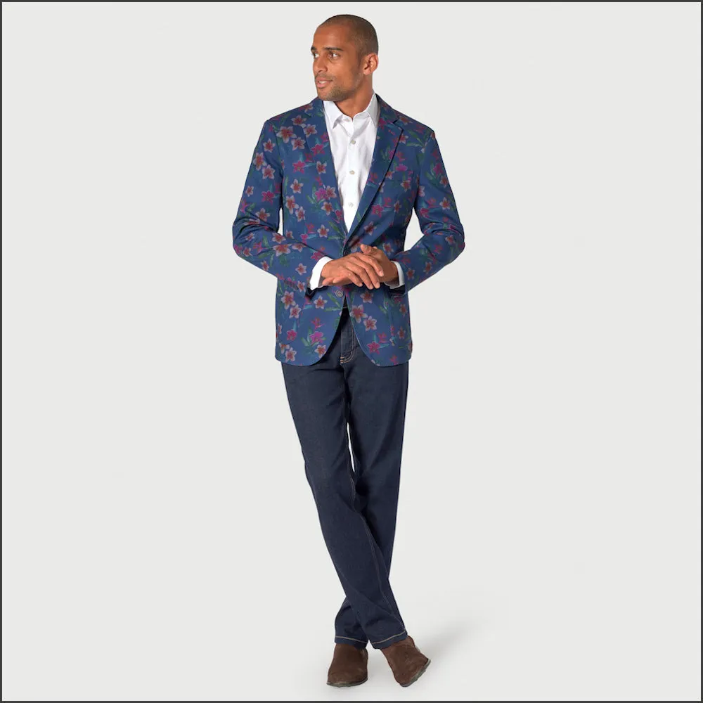 Brook Taverner Tailored Fit Blue Floral Print Stetch Cotton Jacket-