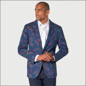 Brook Taverner Tailored Fit Blue Floral Print Stetch Cotton Jacket-