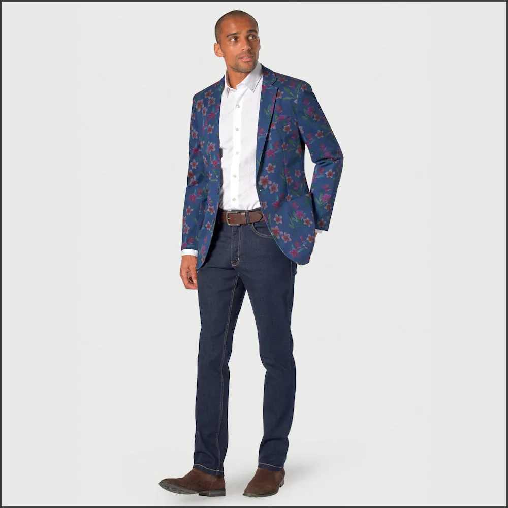 Brook Taverner Tailored Fit Blue Floral Print Stetch Cotton Jacket-