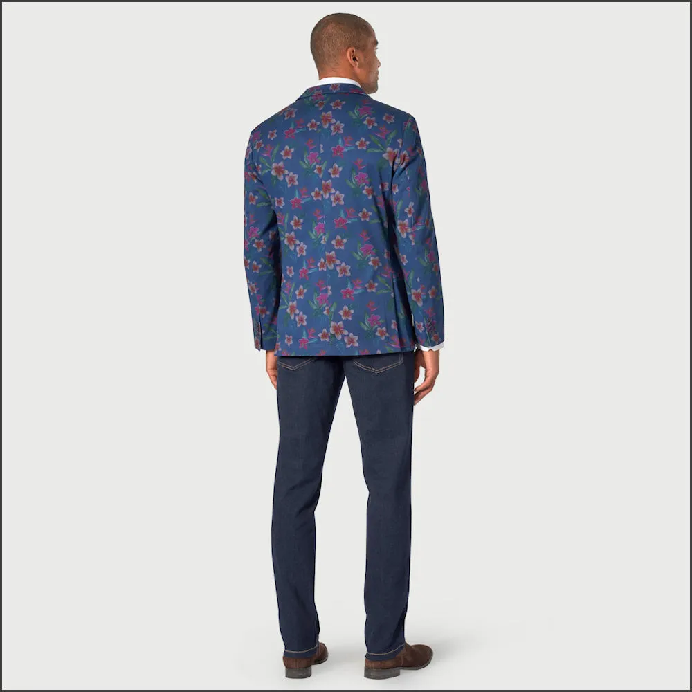 Brook Taverner Tailored Fit Blue Floral Print Stetch Cotton Jacket-