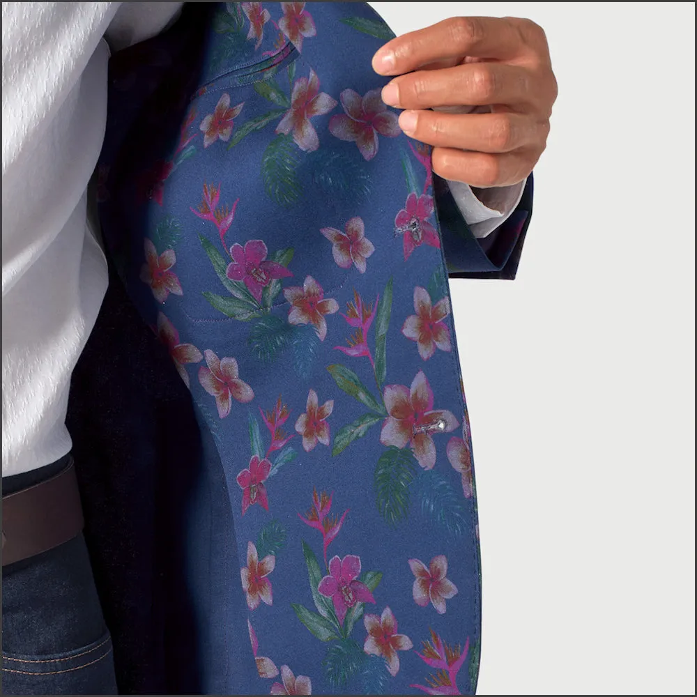 Brook Taverner Tailored Fit Blue Floral Print Stetch Cotton Jacket-