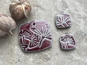 Burgundy Ginkgo Bead, Ginkgo Pendant, Plant Lover, Bead Set, Ginkgo Jewelry, Porcelain Ceramic Pendant, Jewelry Making Component