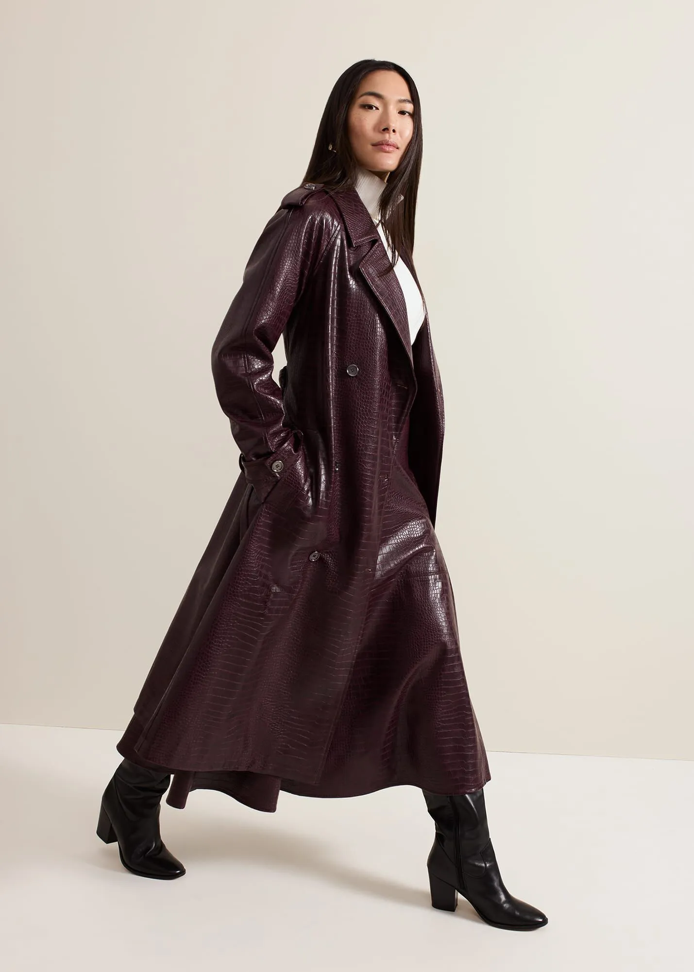 Carla Croc Pu Trench Coat