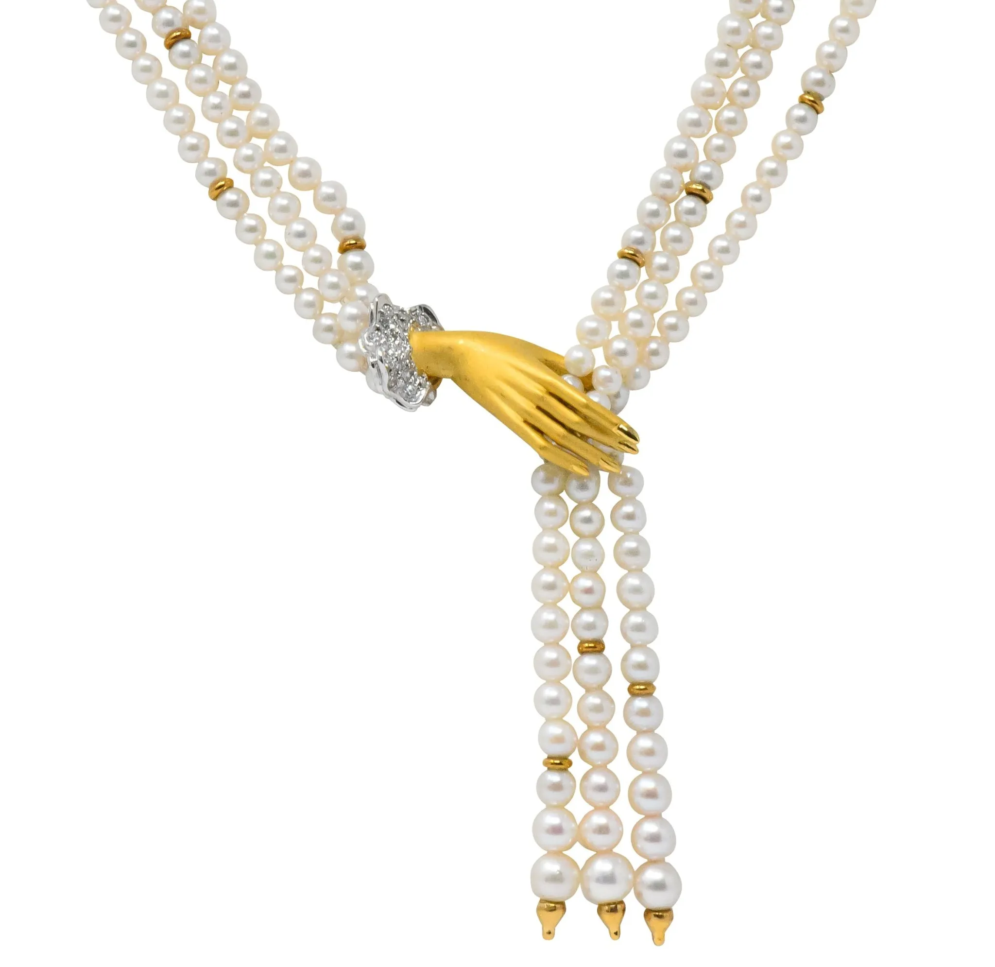 Carrera y Carrera 0.30 CTW Diamond Pearl 18 Karat Gold Las Manos Multi-Strand Necklace