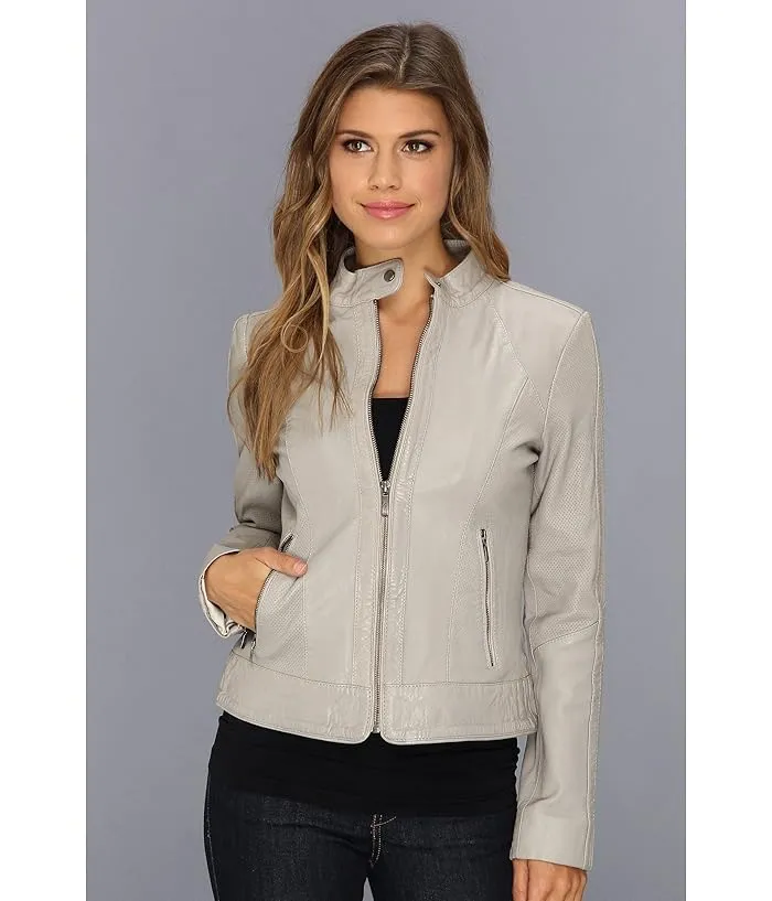 Cole Haan Perforated Lambskin Moto Jacket Women's