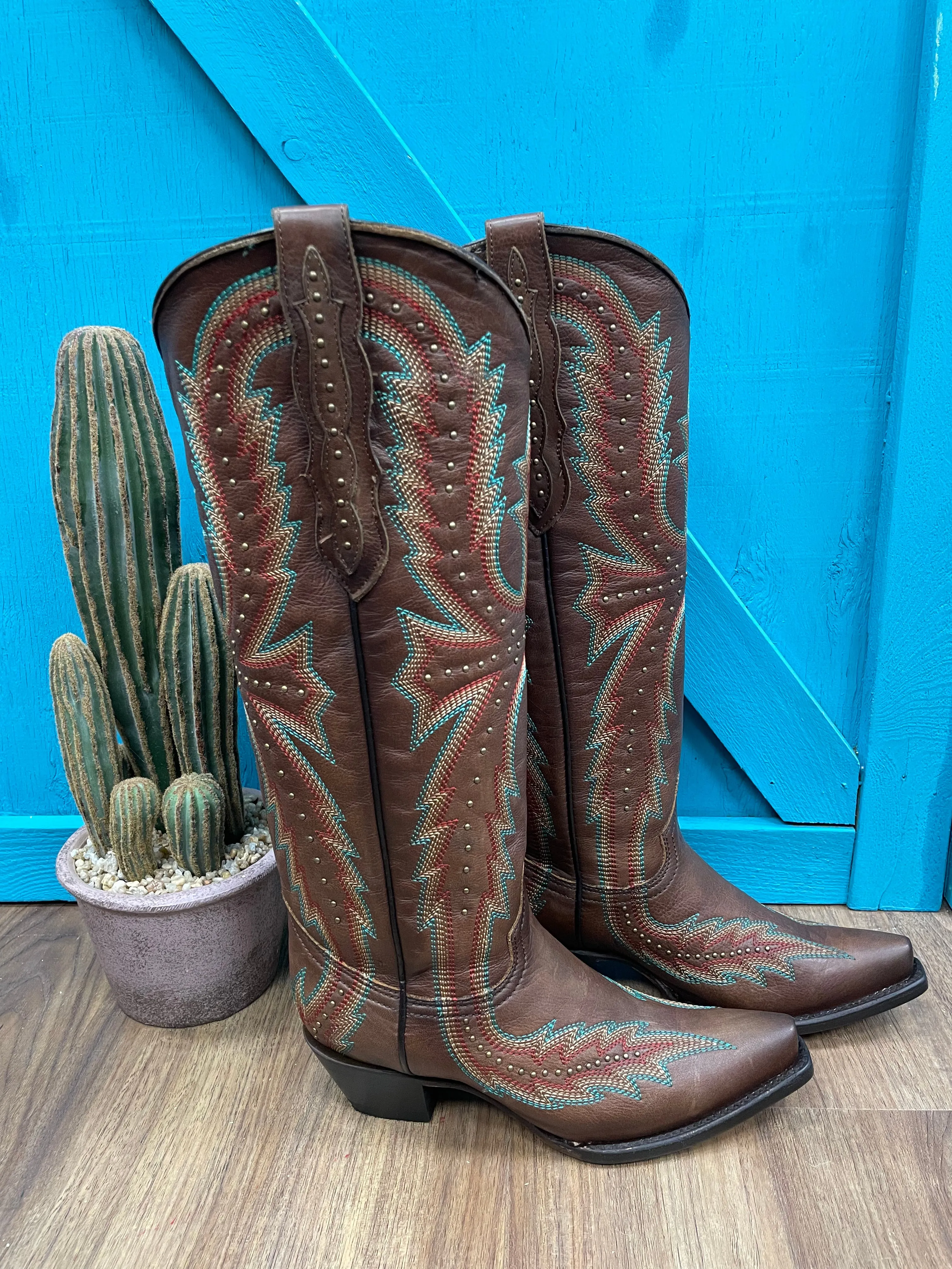 Corral Women's Brown Embroidery Stud Tall Cowgirl Boots C4068