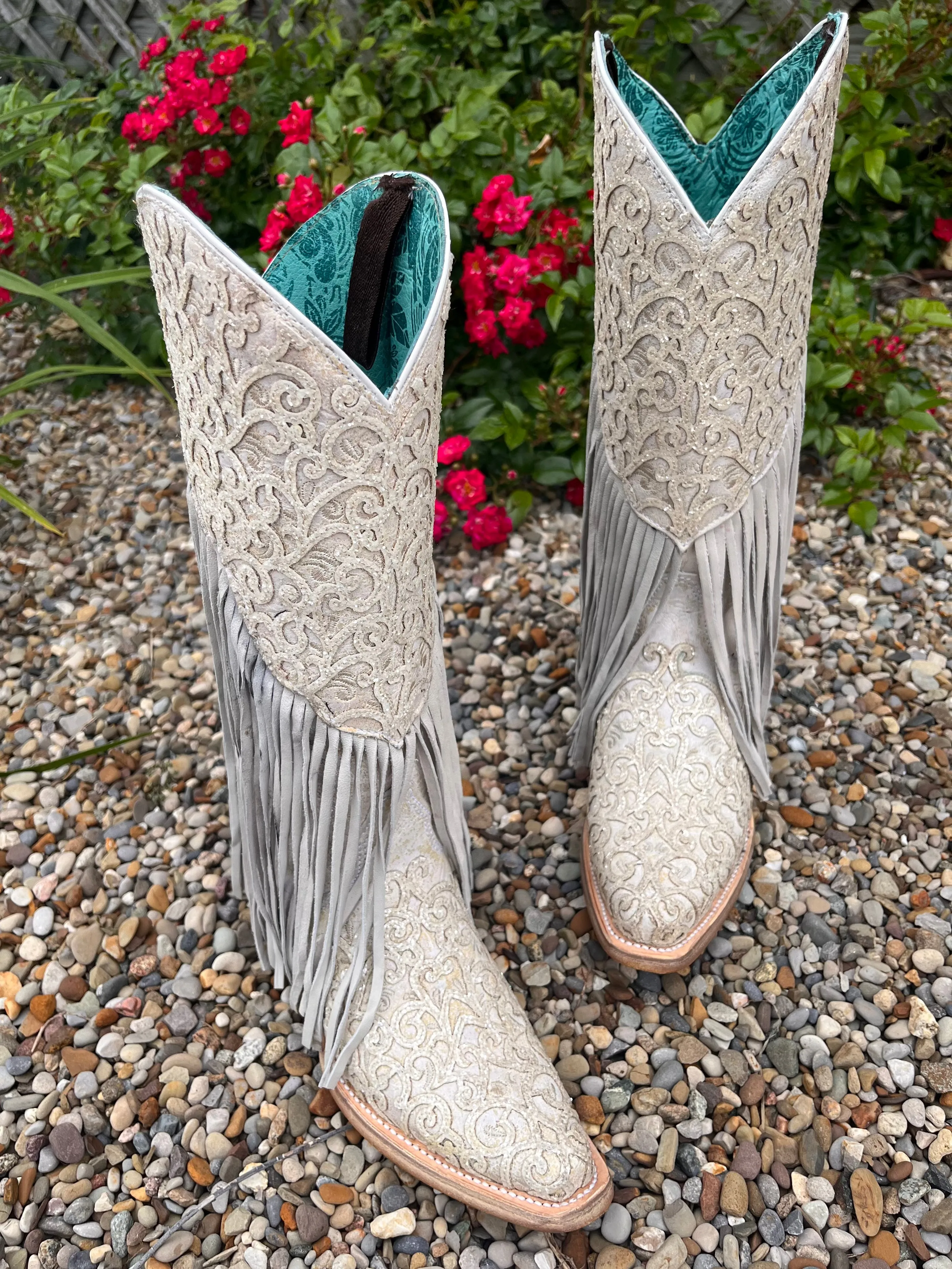 Corral Women's White Fringed Cowgirl Boots C3955