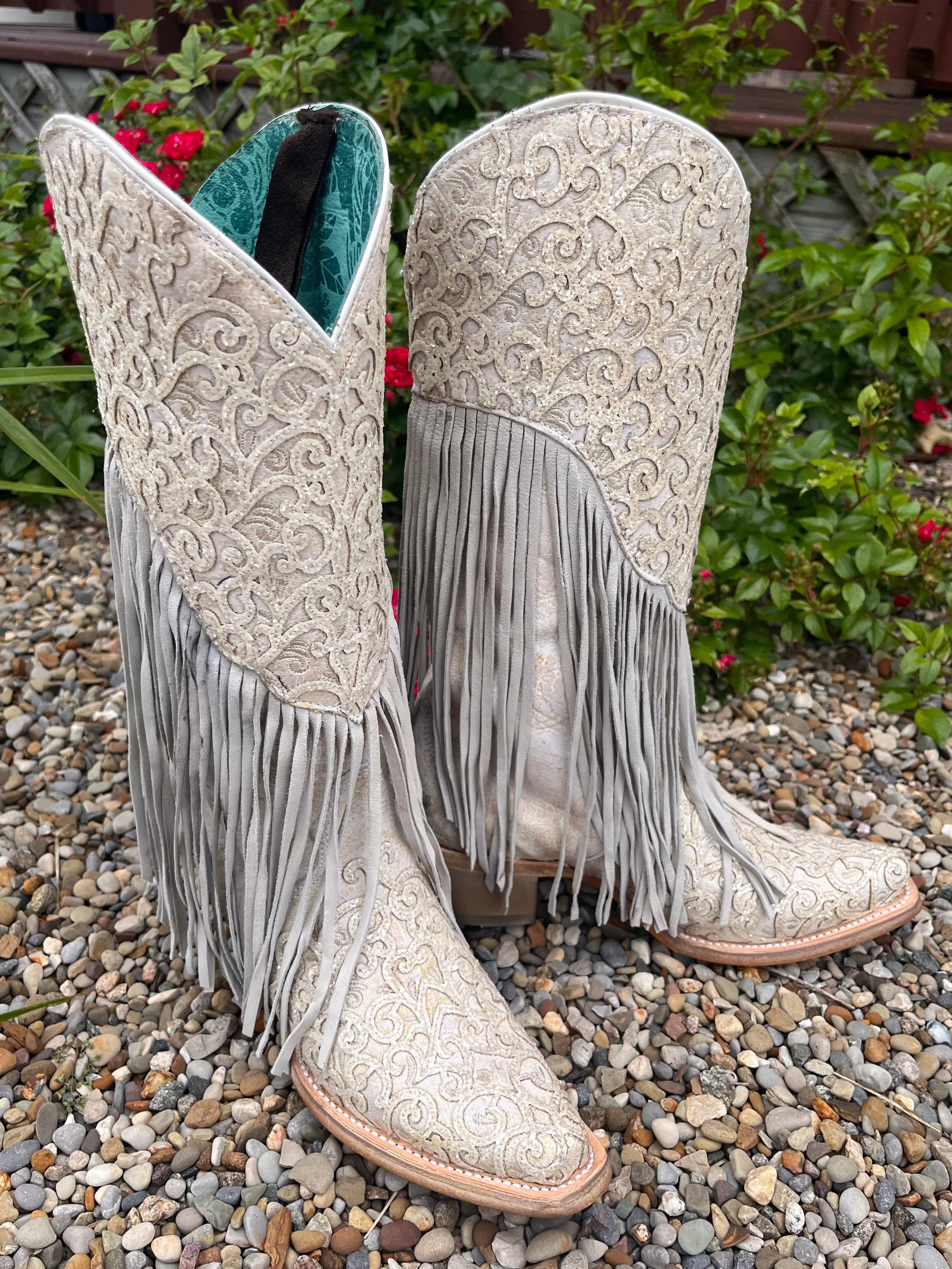 Corral Women's White Fringed Cowgirl Boots C3955