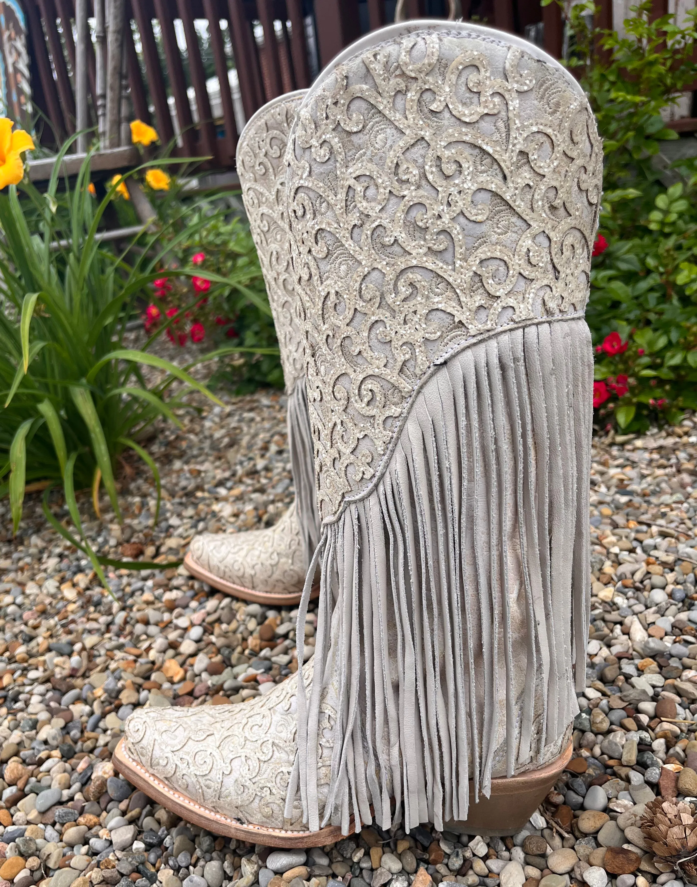 Corral Women's White Fringed Cowgirl Boots C3955