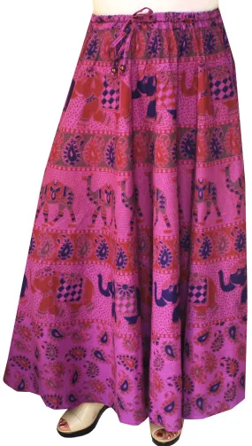 Cotton Printed Long Skirt Womens Indian Clothing (Purple)