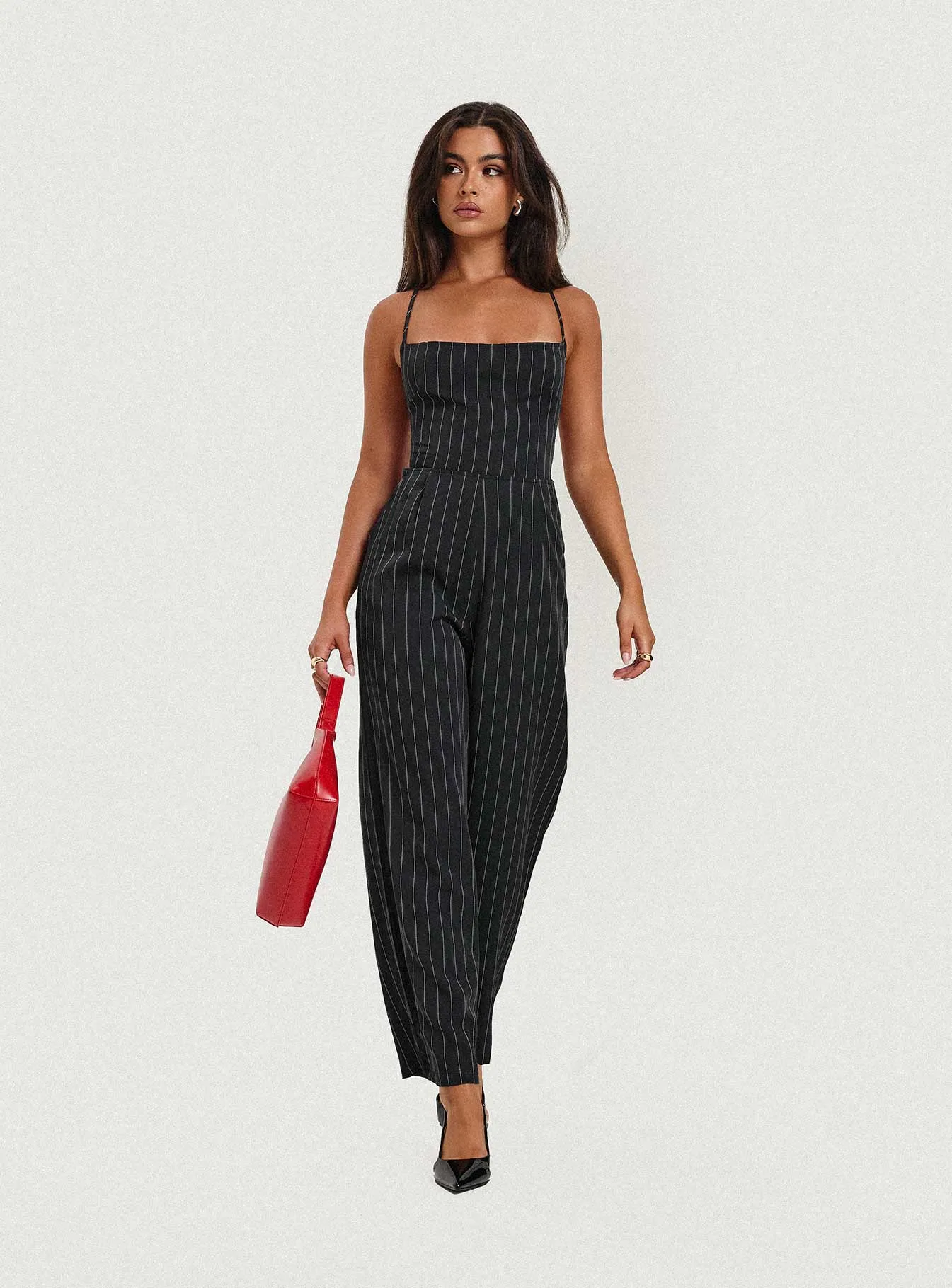 Creammy Jumpsuit Black Pinstripe