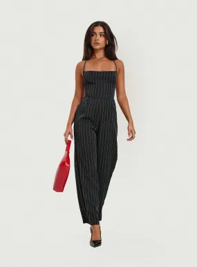 Creammy Jumpsuit Black Pinstripe