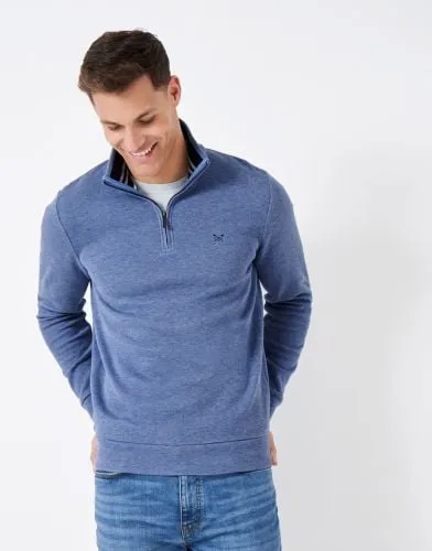 Crew Clothing French Rib Half Zip Sweatshirt in Blue Marl