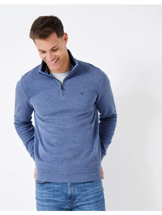 Crew Clothing French Rib Half Zip Sweatshirt in Blue Marl