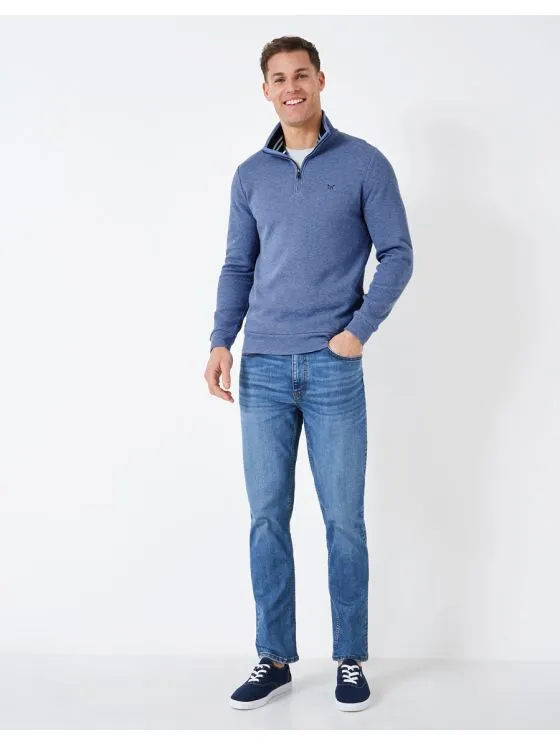 Crew Clothing French Rib Half Zip Sweatshirt in Blue Marl