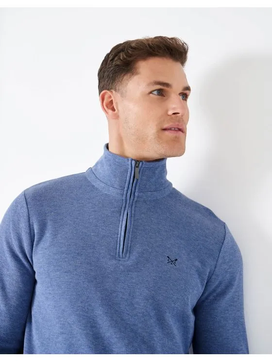 Crew Clothing French Rib Half Zip Sweatshirt in Blue Marl