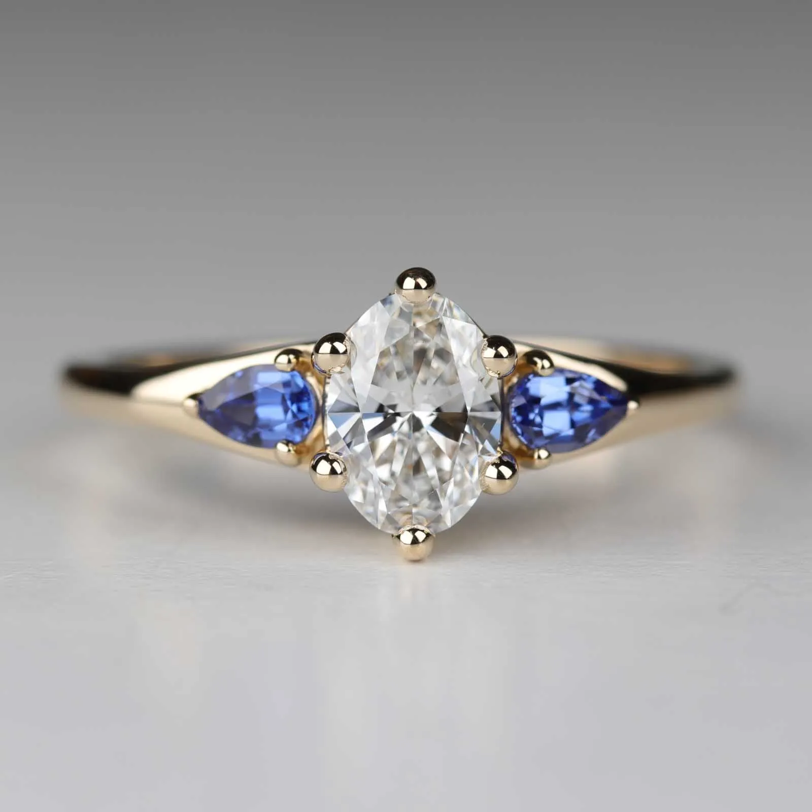 Custom Three Stone Ring with Lab-grown Diamond and Sapphire