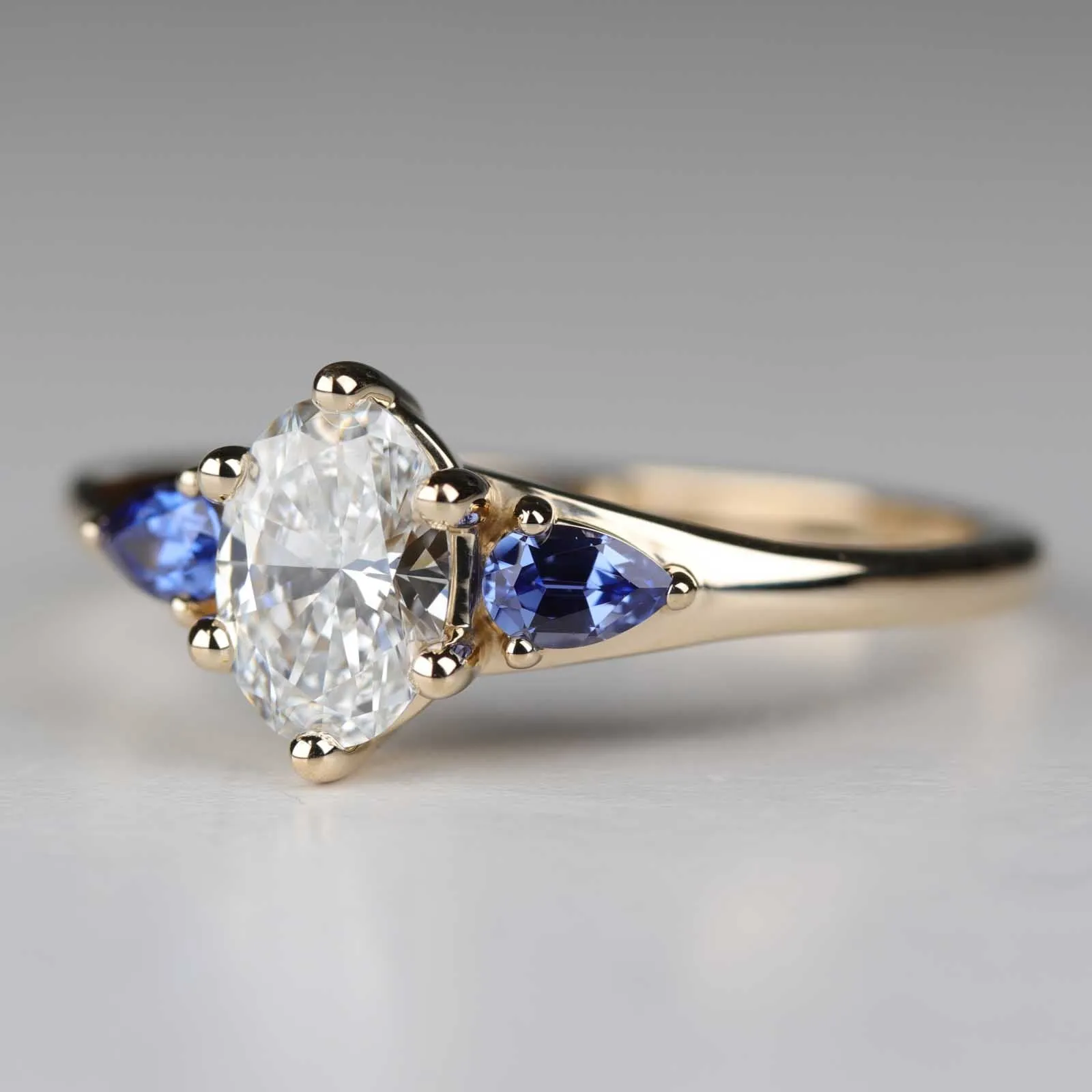 Custom Three Stone Ring with Lab-grown Diamond and Sapphire