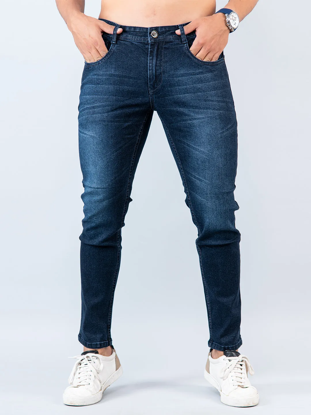 Dark Blue Skinny Ankle Fit Mens Denim Jeans