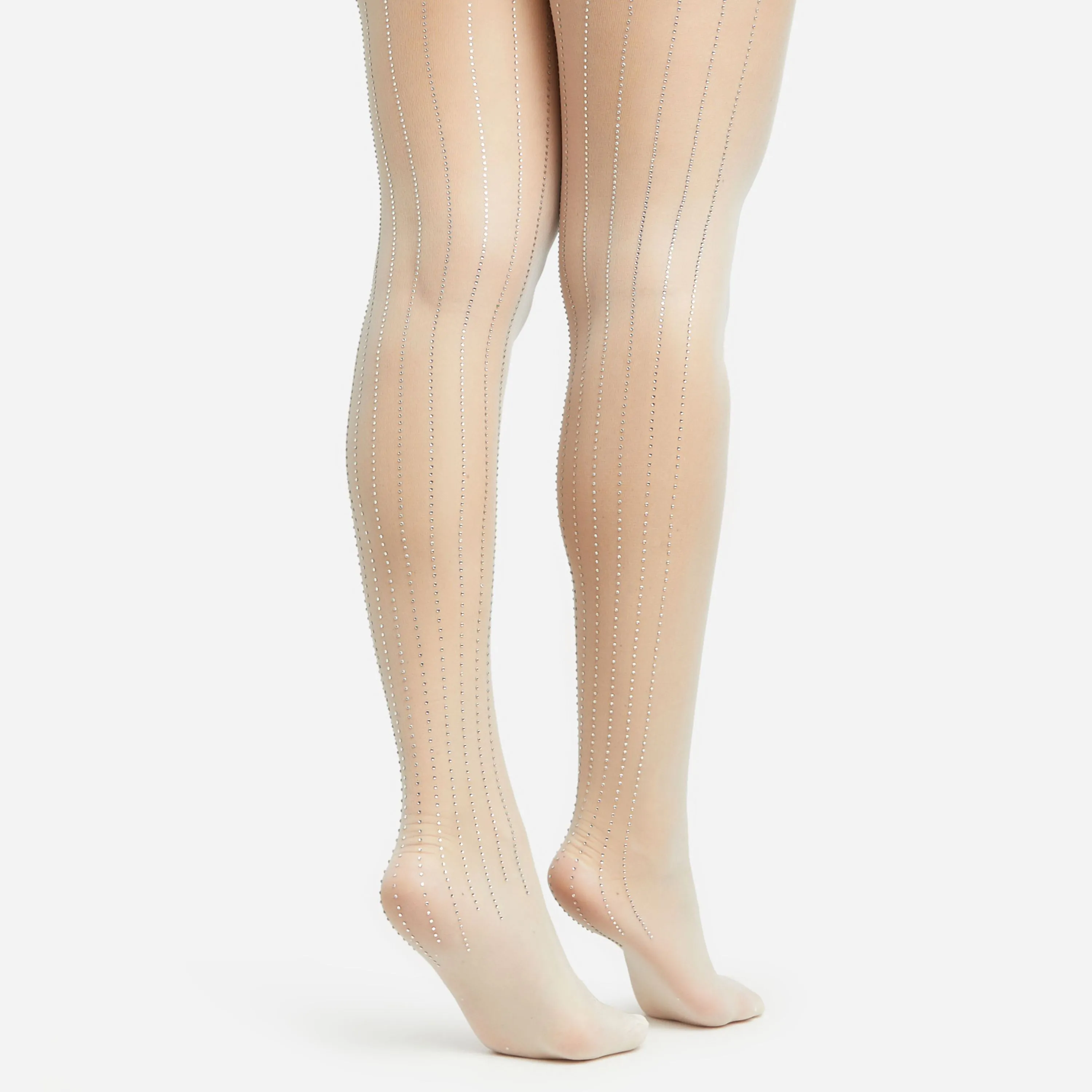 Diamante Stripe Detail Tights In Nude