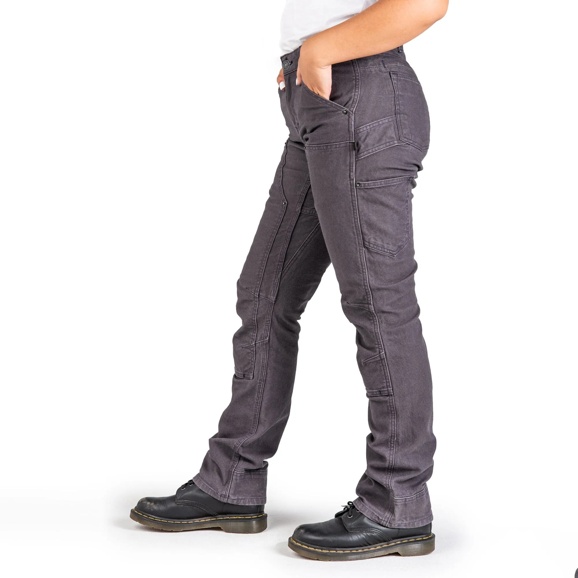 Dovetail Women's Britt Utility Mid-Rise Pants in Dark Grey Canvas