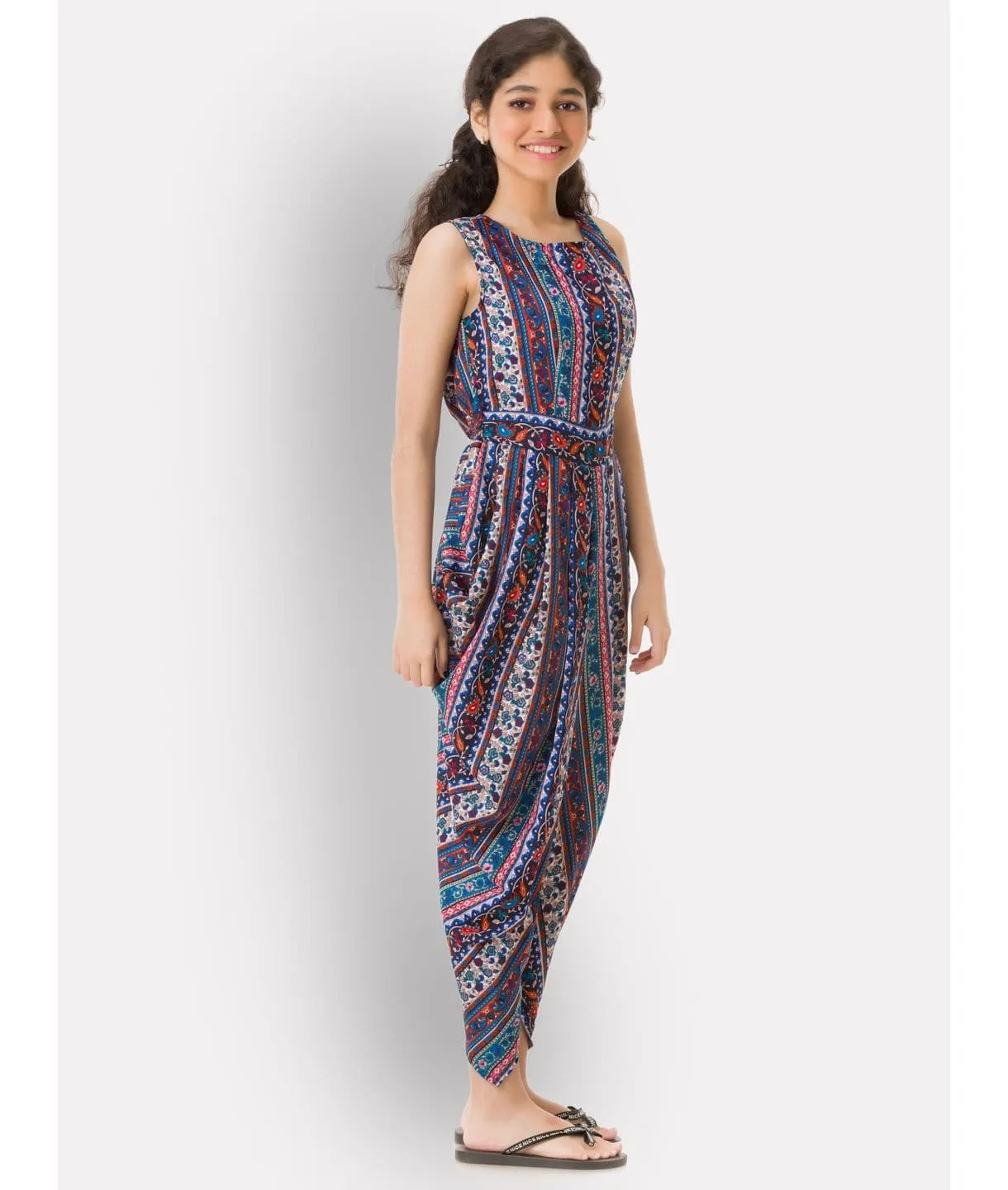 Elasticated Polka Print Dhoti Jumpsuit for Girls