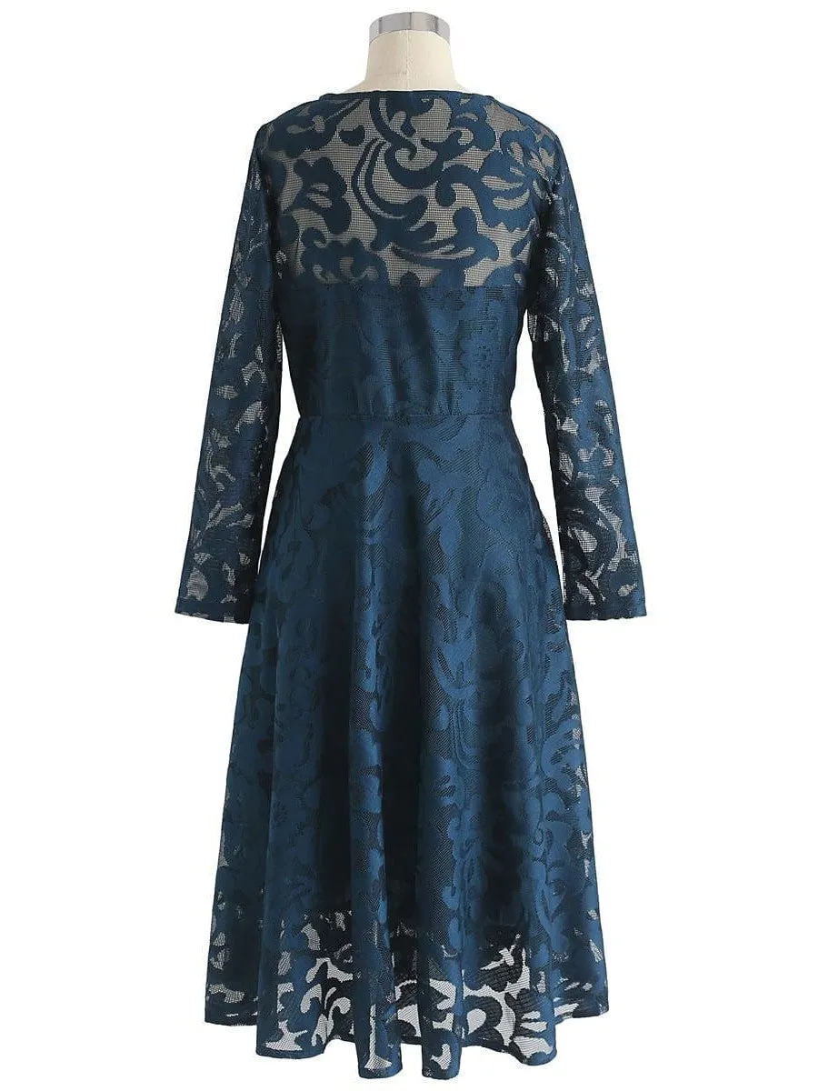 Elegant Women's Winter Lace Midi Party Dress