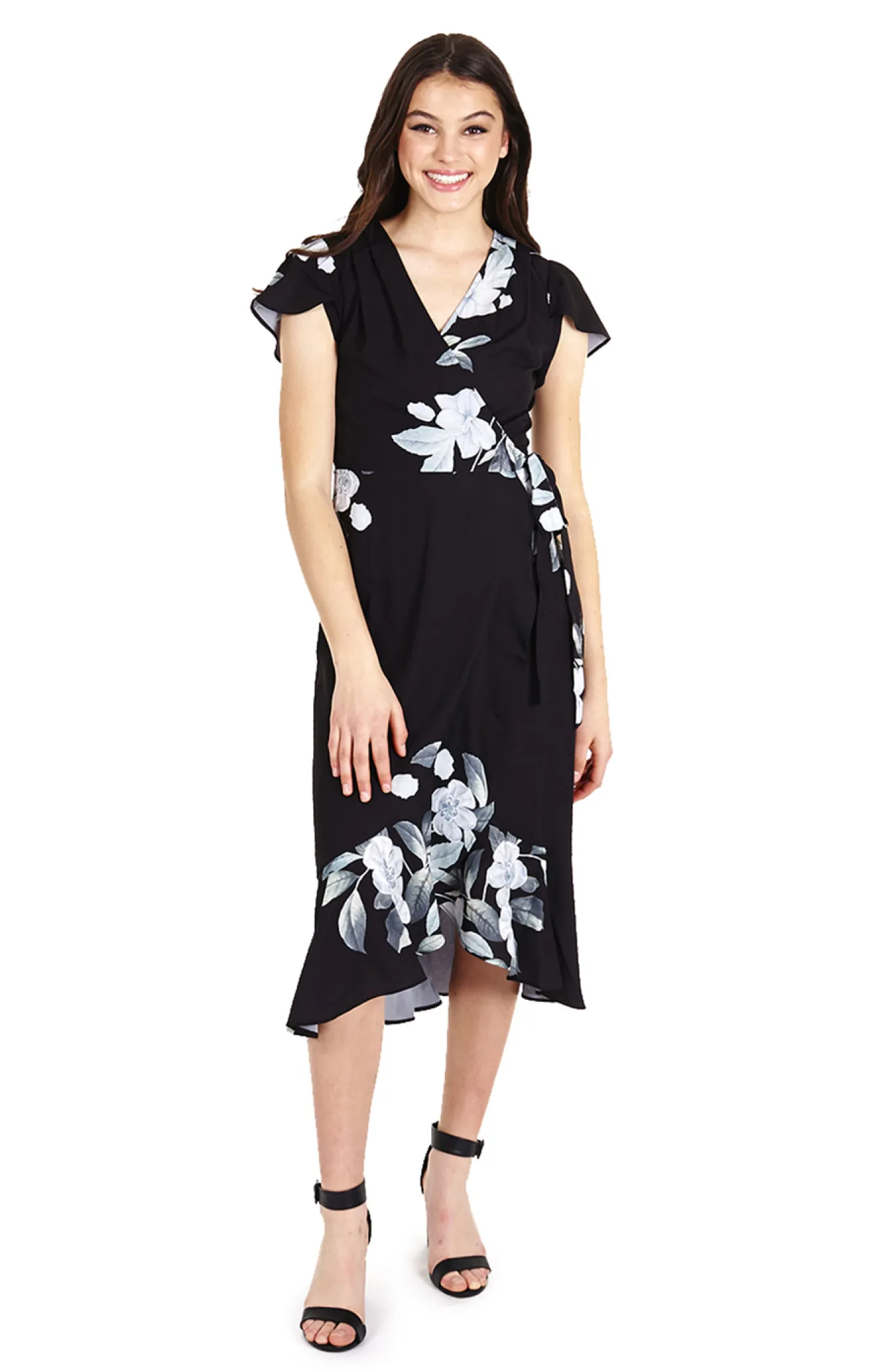 Floral Midi Length Wrap Dress (ADR802A)