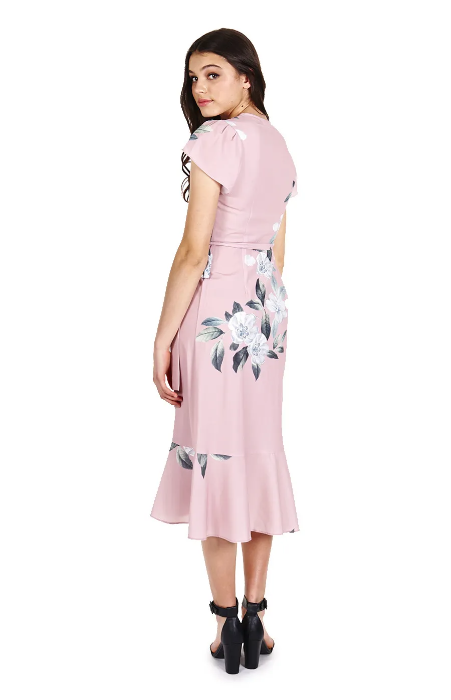 Floral Midi Length Wrap Dress (ADR802A)