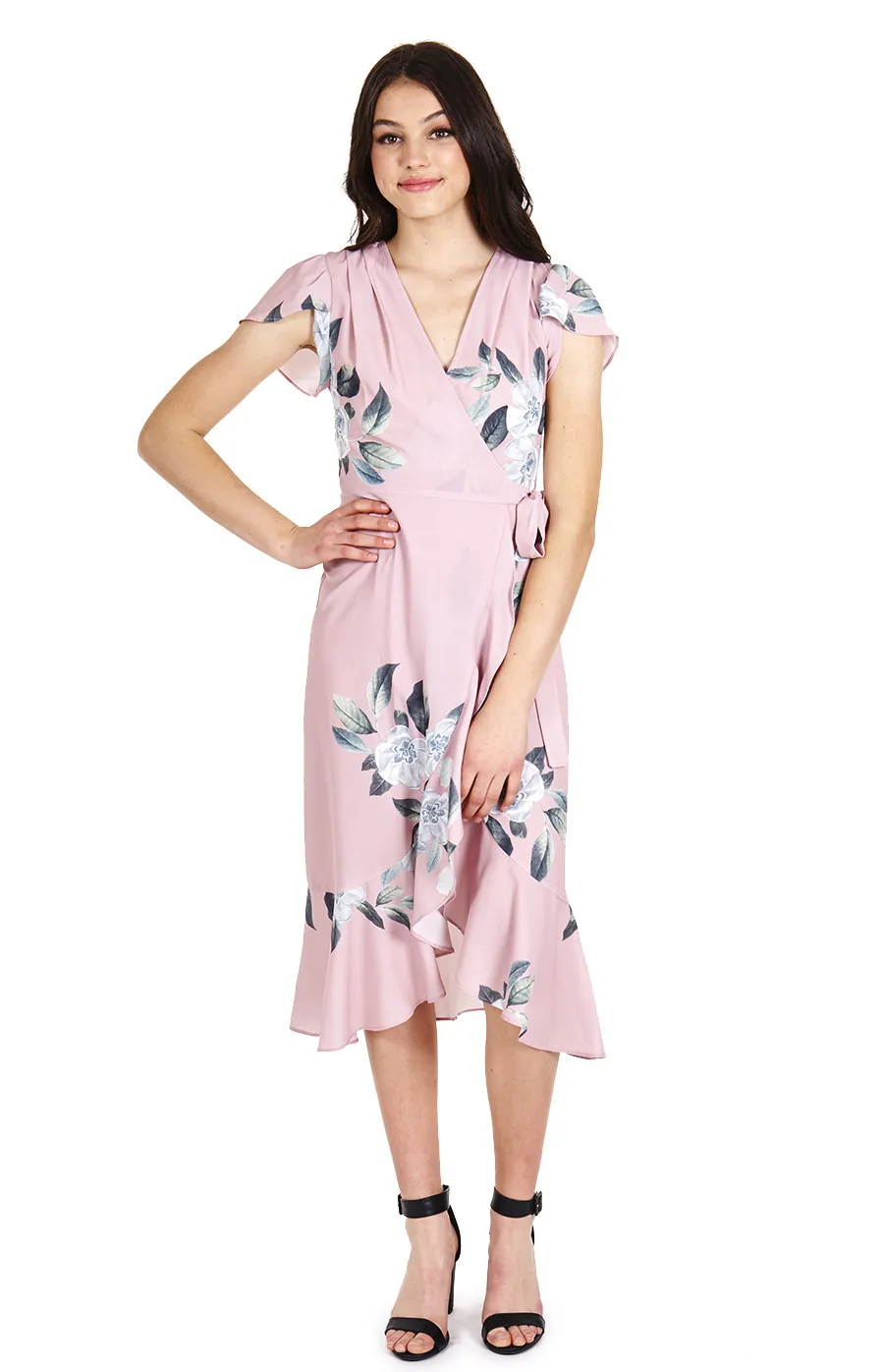 Floral Midi Length Wrap Dress (ADR802A)