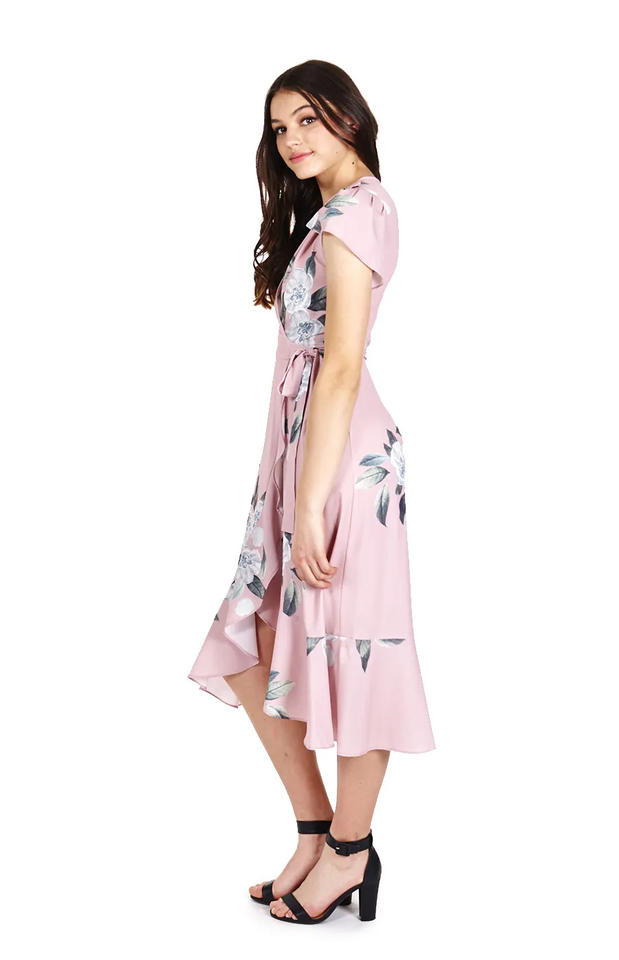 Floral Midi Length Wrap Dress (ADR802A)