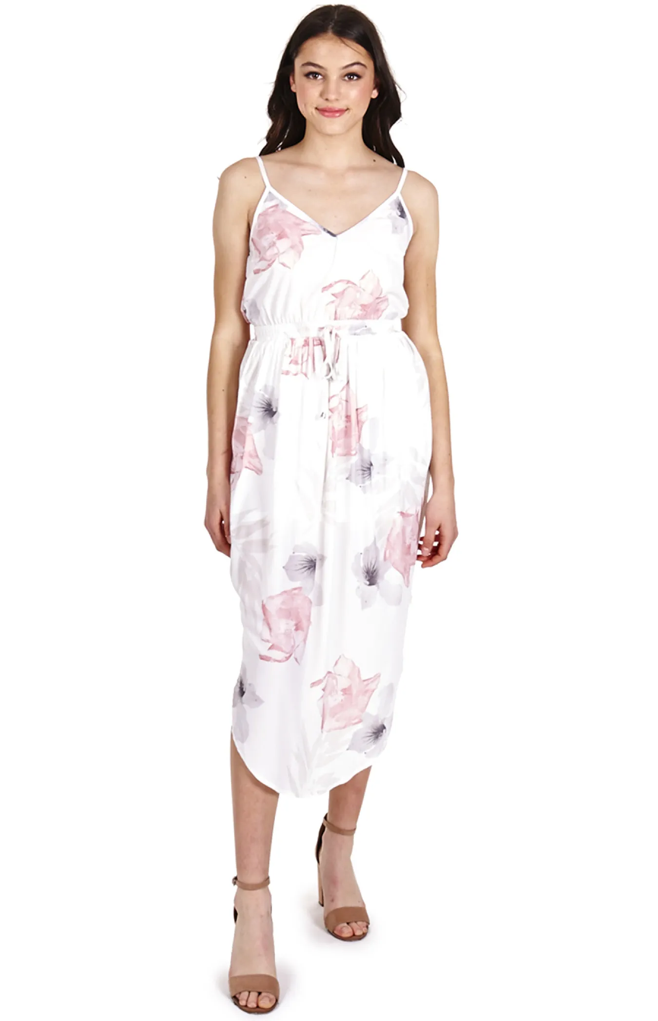 Floral Printed Dress with Waistband Details (SD6B)